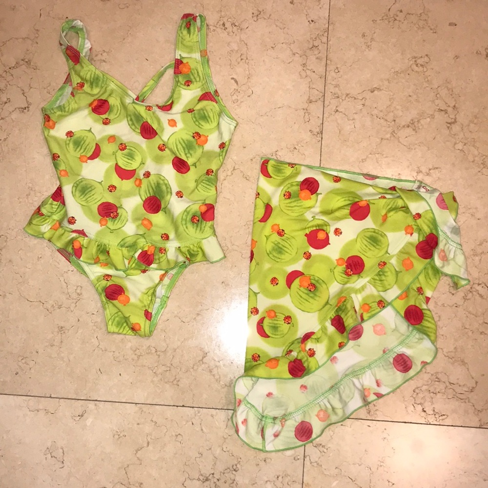 Girls swim suit with matching skirt cover up